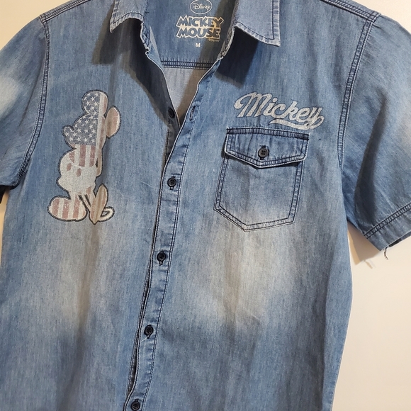 DISNEY MICKEY MOUSE Y2K BLUE DENIM SHORT SLEEVE WOMEN'S POLO SHIRT MEDIUM - Picture 8 of 10